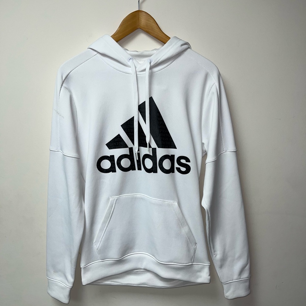 Adidas Hoodie Sweatshirt Men’s Small White Graphic Logo Climacool Lightweight